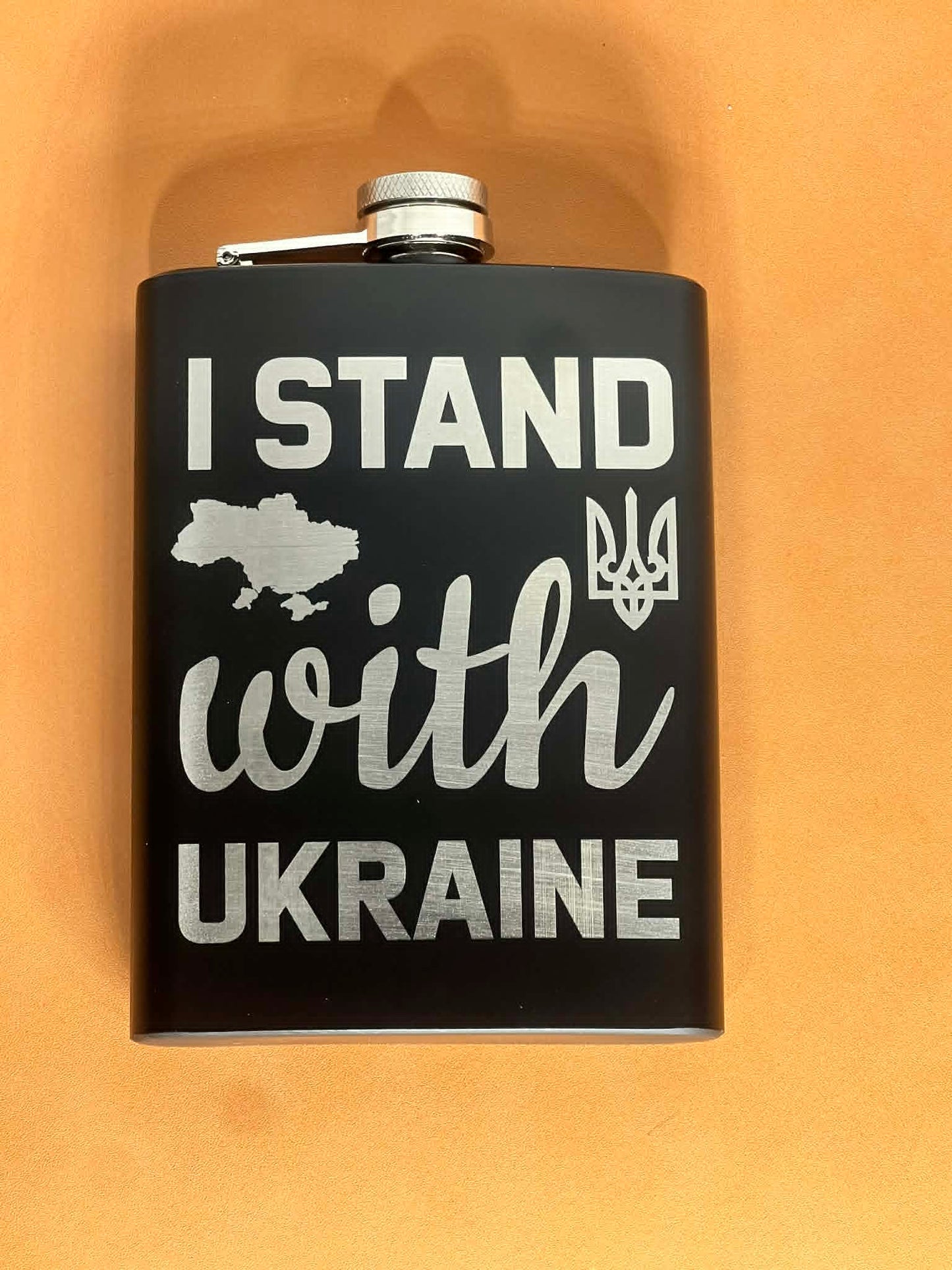 I Stand With Ukraine Engraved 8 oz Stainless Steel Flask