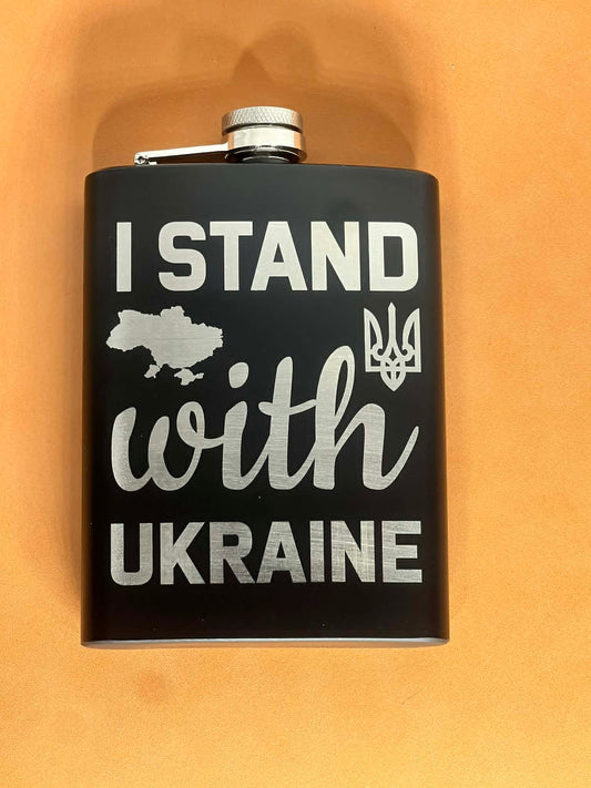 I Stand With Ukraine Engraved 8 oz Stainless Steel Flask